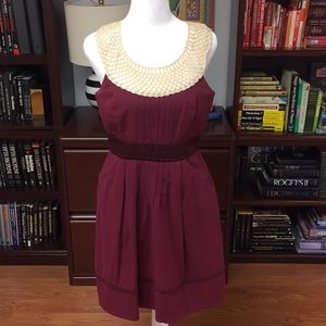 Anthropologie Burgundy Lace Trim Dress